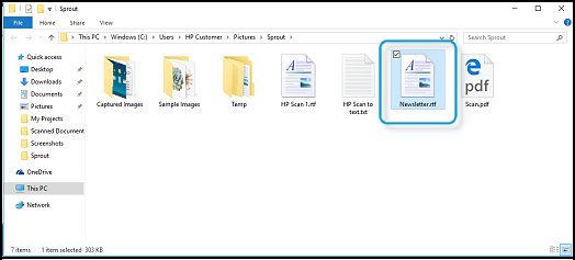 Opening the scanned file in WordPad